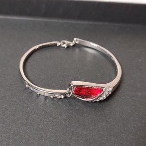 Cute Red And Silver Tone 7 Inch Bracelet